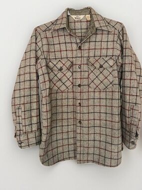 VTG 1970s Woolrich Gray Plaid Wool Shirt Jacket Men’s Medium USA Shacket Unlined